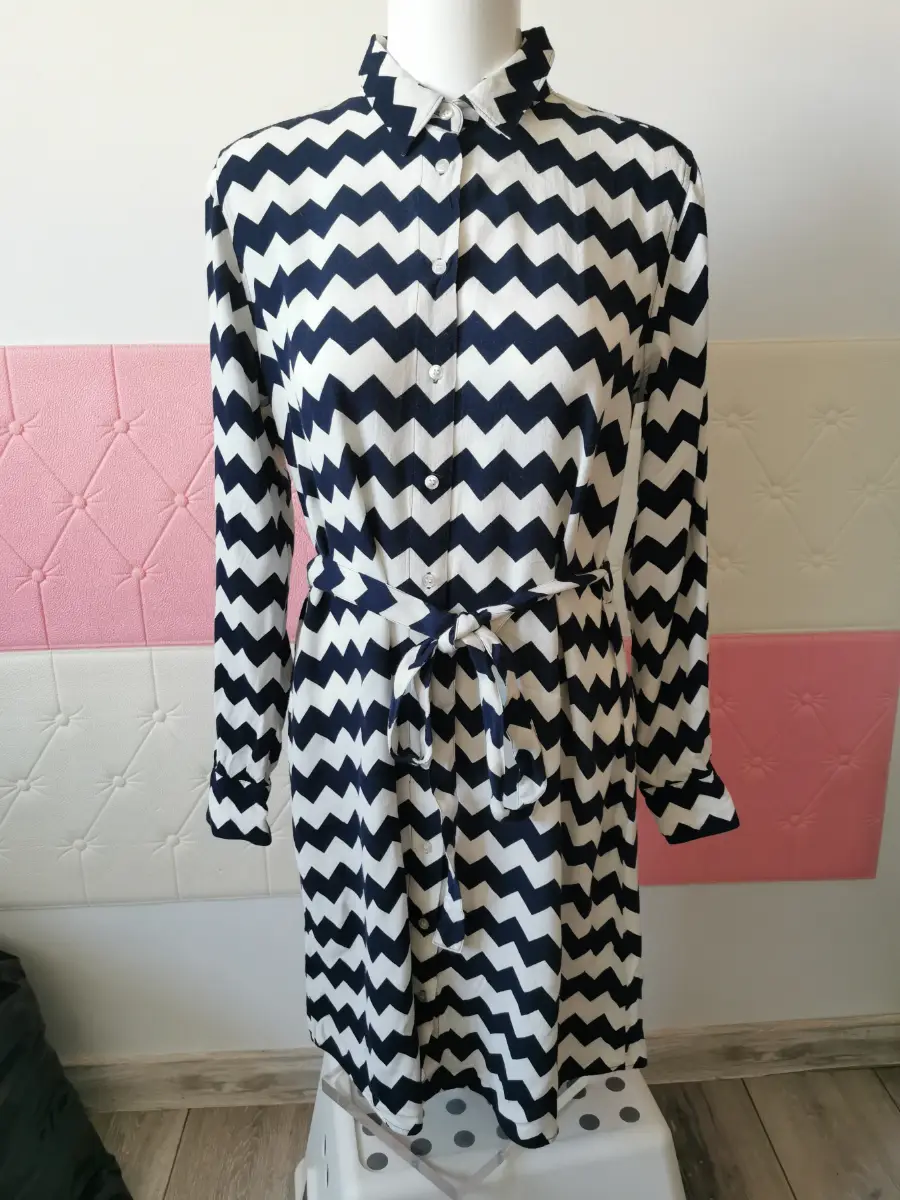 Gant Women's D1 Zig-zag Shirt Dress In Navy Blue, Size 12 UK