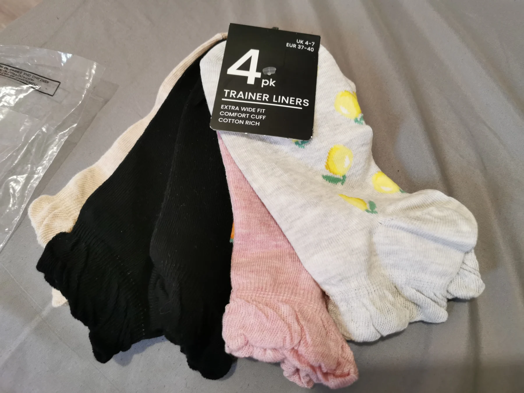 Yours Clothing 4 pack Fruit Print Trainer Liner Socks, Size 4-7 UK
