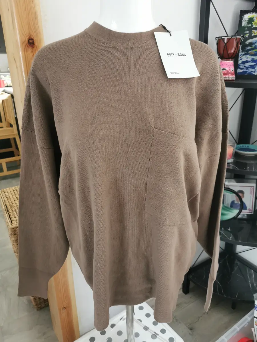 Only & Sons LAMAI Pocket Relax Fit Jumper In Desert Taupe, Size S