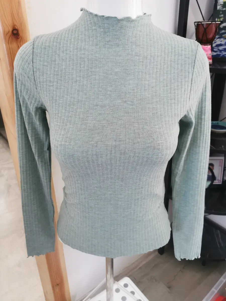 Only Emma Women's Long Sleeve High Neck Top In Green/Melange, Size S