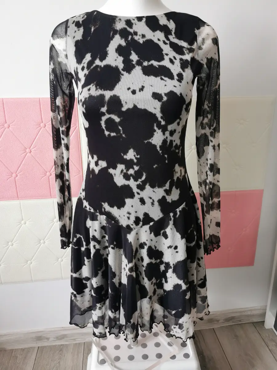 New Look Black Cow Print Mesh Tie Back Micro Mini Dress, Size 10 UK