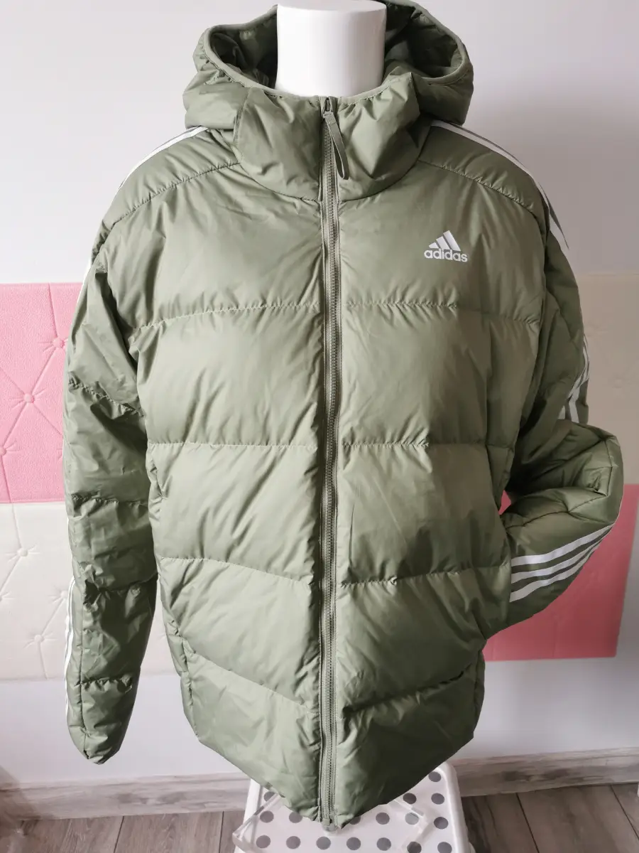 Adidas Essentials Men's Midweight Down Hooded Jacket, Green, Size M