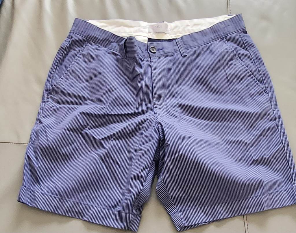 M&S Men's Indigo Stripe Chino Shorts | Waist 34" | Blue & White
