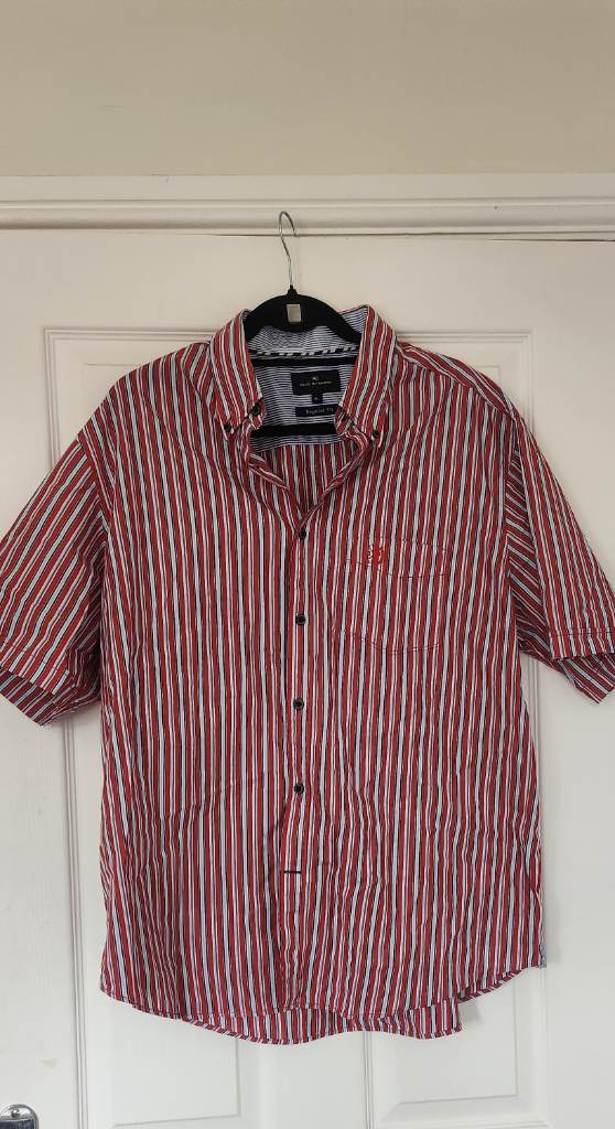 M&S Blue Harbour Striped Short Sleeve Shirt | Red, White & Navy