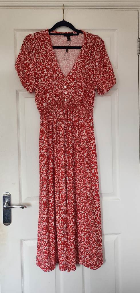 Red Floral Midi Dress