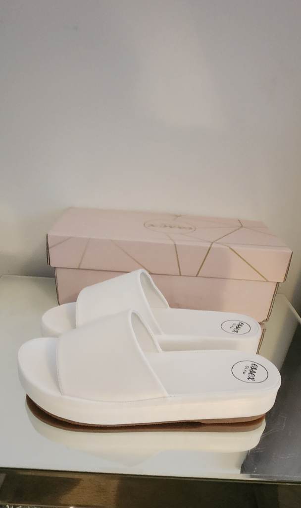 White slidder sandals