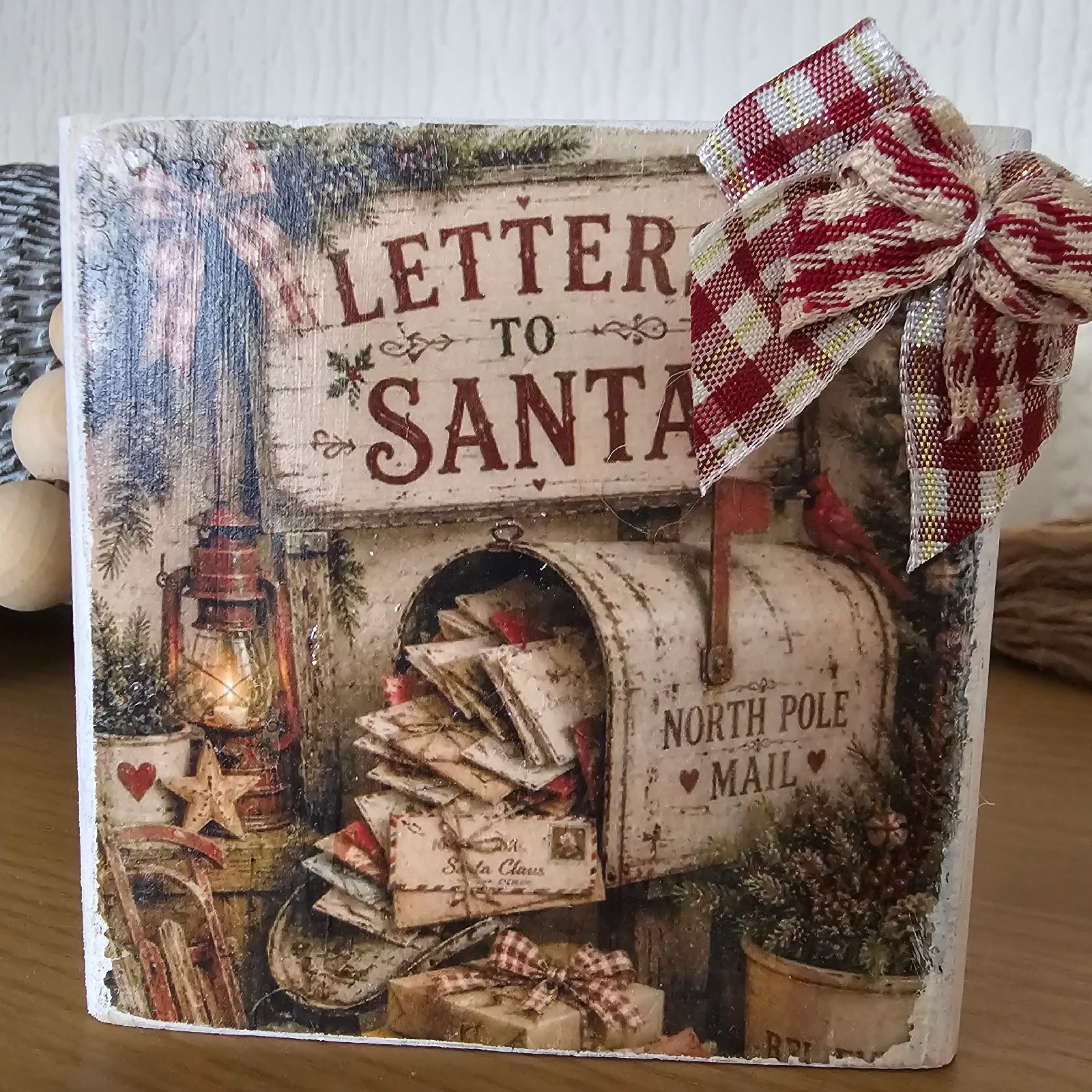 Letters to Santa shelf sitter Christmas decor.