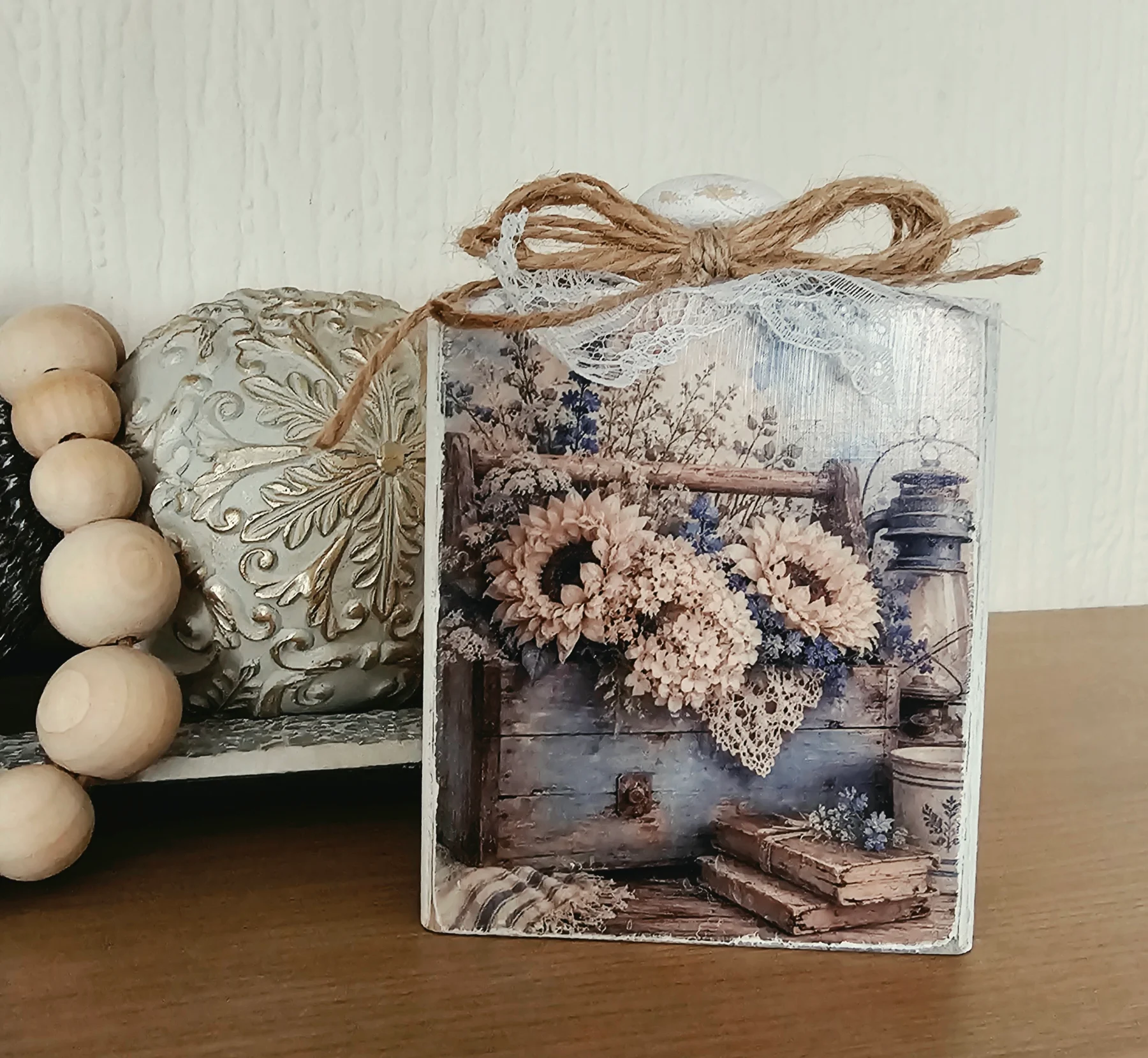 Pretty wooden shelf sitter. Cottagecore vibes