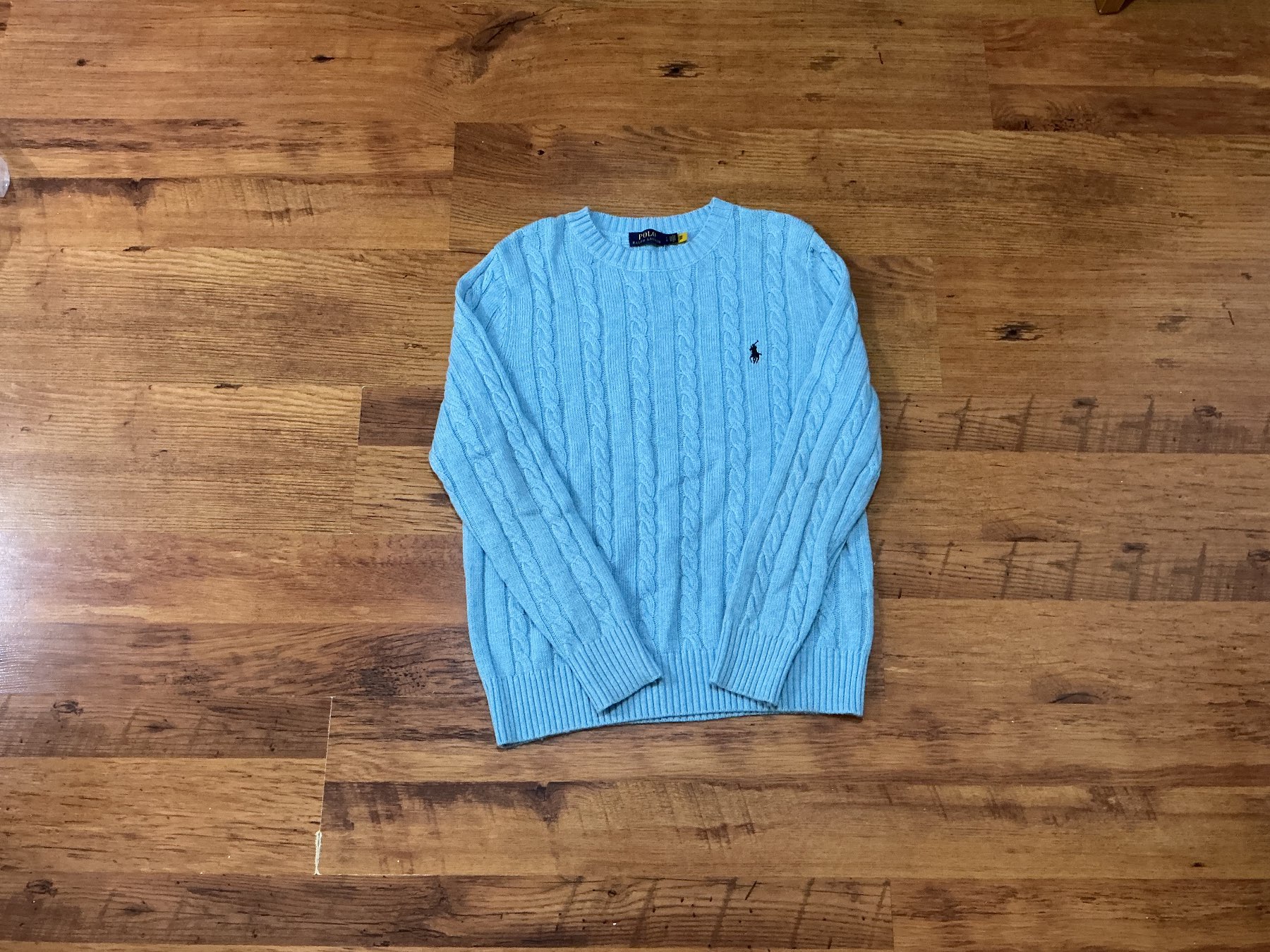 Unisex UK size XL slim fit Ralph Lauren Cable Knit Jumper – Light Blue, Great Condition