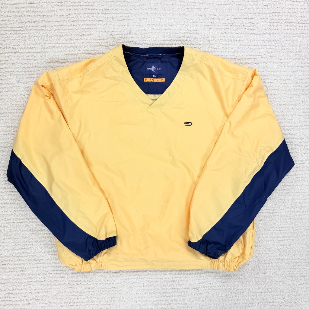 Dockers Golf V-Neck Pullover Yellow Men's Windbreaker Stain Defender Jacket XL