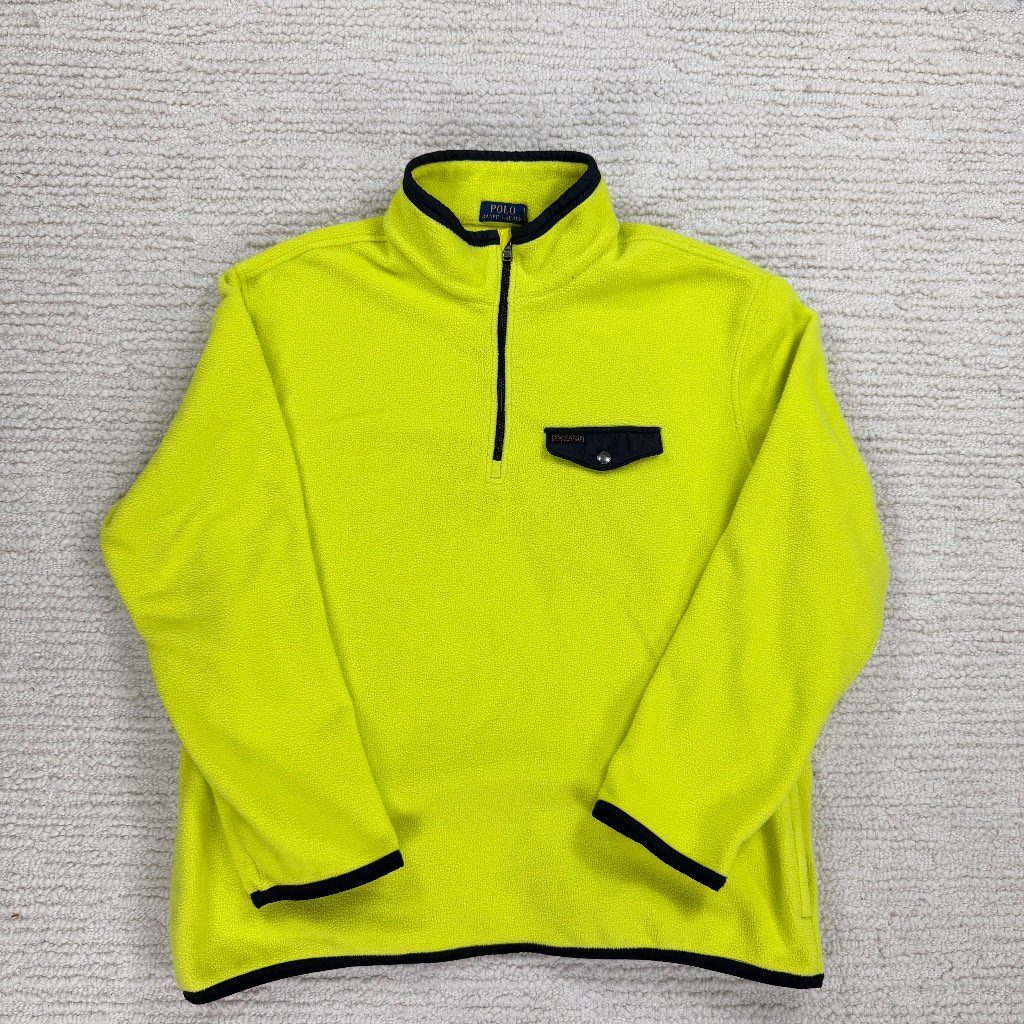 Ralph Lauren Vintage Men's Neon Yellow Fleece Quarterzip Size XL VGC