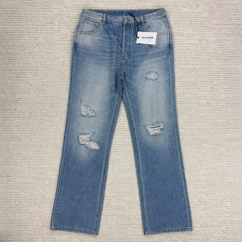 Cole Buxton Men's Distressed Straight Leg Blue Denim Jeans Size 34x32 BNWT