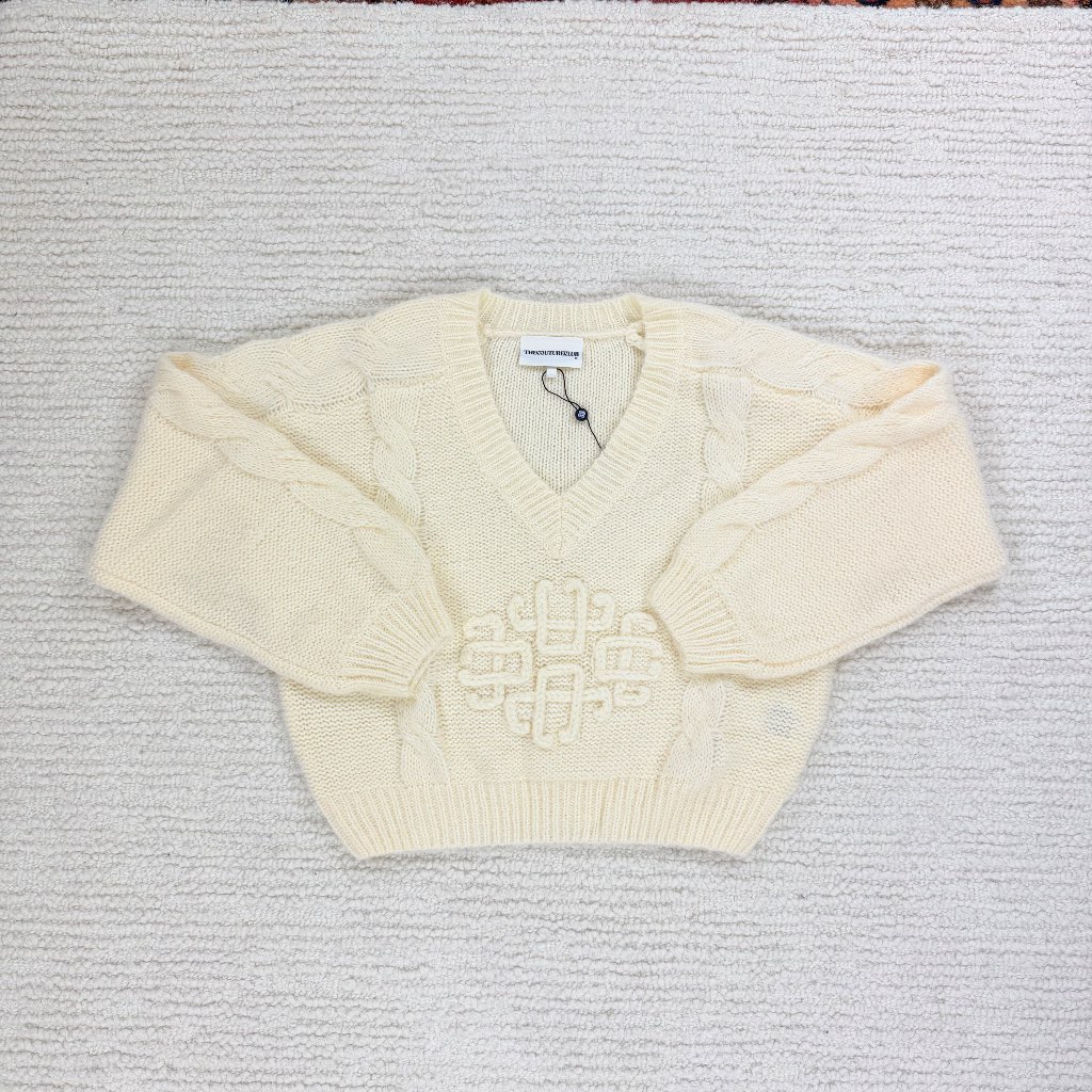 The Couture Club Emblem Knitted V Neck Womens Jumper Size M RRP £75