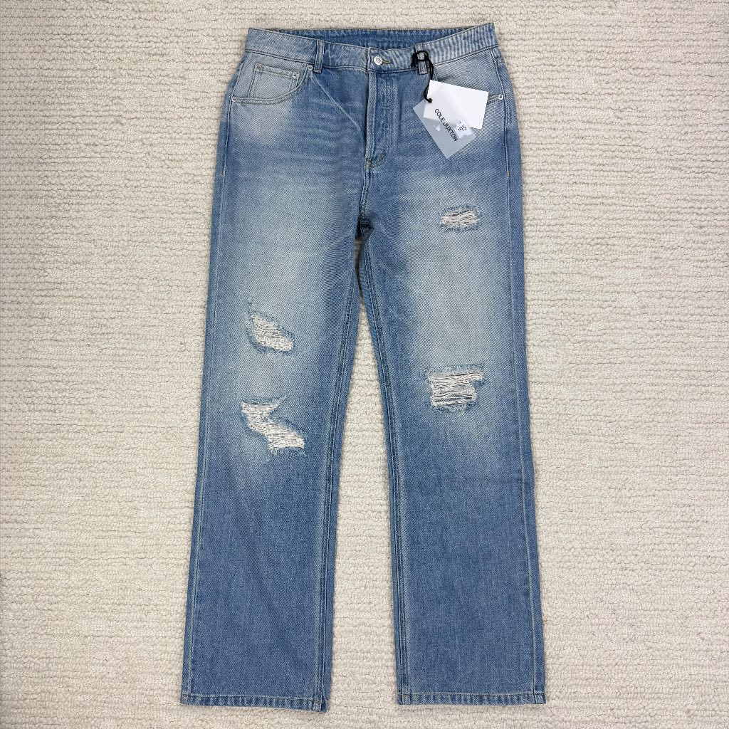 Cole Buxton Men's Distressed Straight Leg Blue Denim Jeans Size 32x32 BNWT