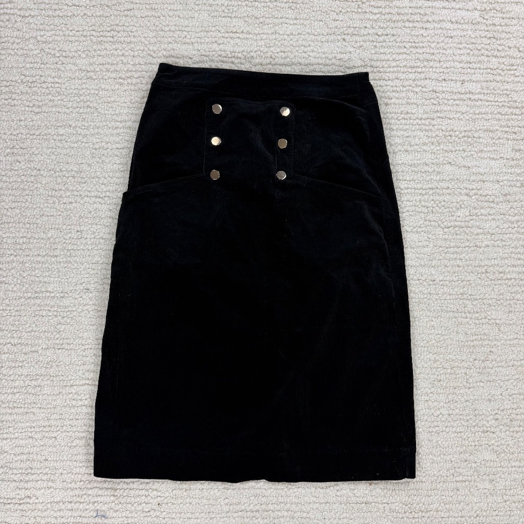 Karen Millen Black Cord Button Pleat Detail Mini Skirt Size 12 VGC