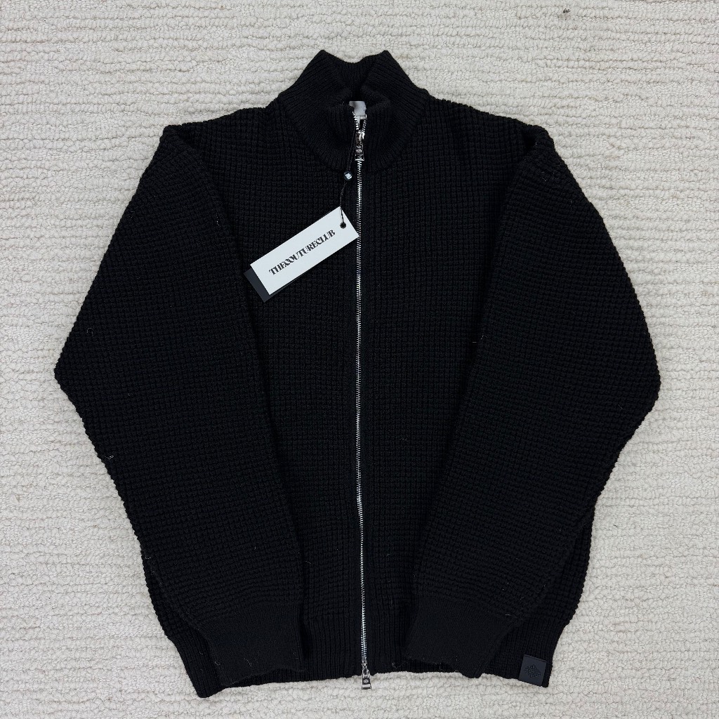 The Couture Club waffle Knit Funnel Neck Zip Through Mens Black Jumper Size S