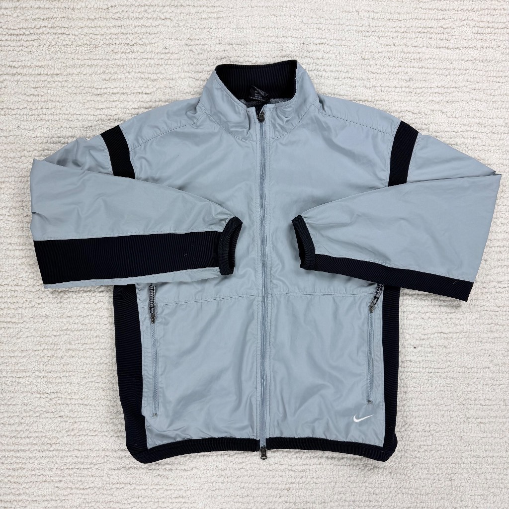 Nike Vintage Light Grey and Black Men's Windbreaker Zip up Jacket Size M