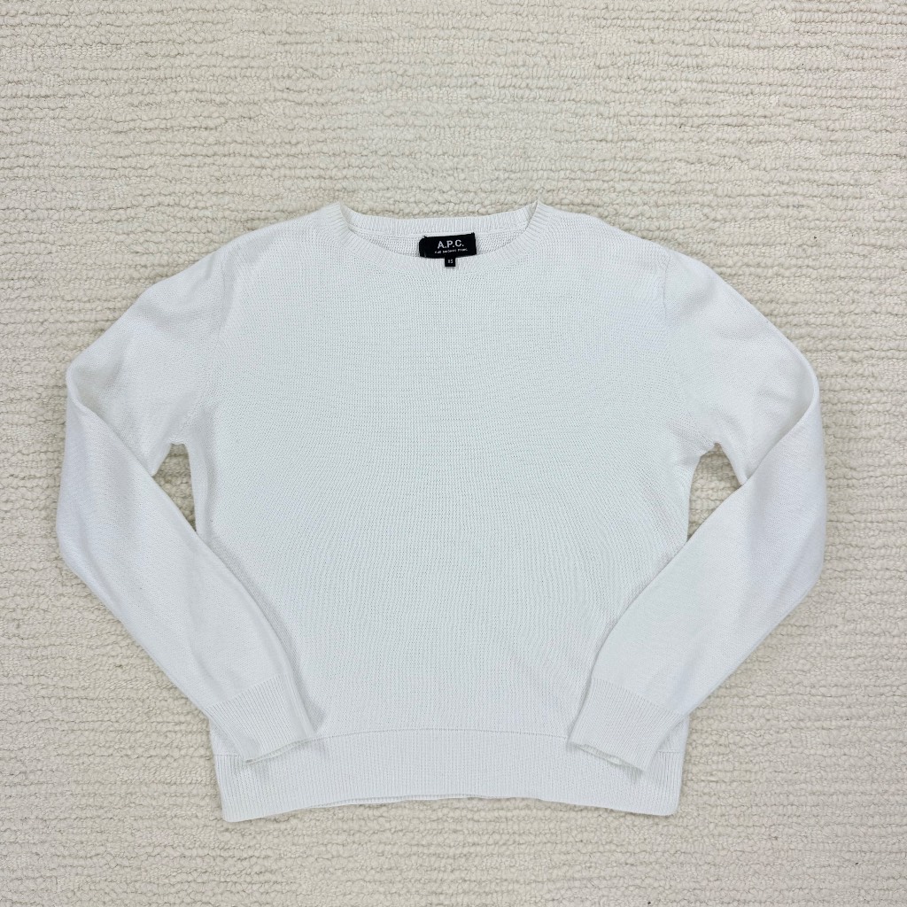 A.P.C. White Womens Cotton Waffle Knit Crewneck Size XS Excellent Condition
