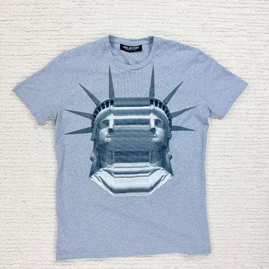 Neil Barrett Mens Grey 'Stretched Liberty' Grey Printed T shirt Size Small