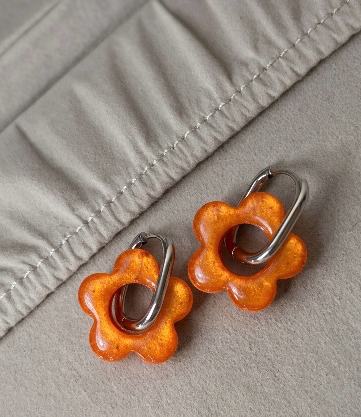 Handmade Huggie Flower Earrings