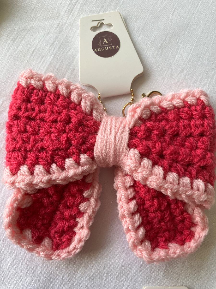 One, two tone pink crocheted bag charm