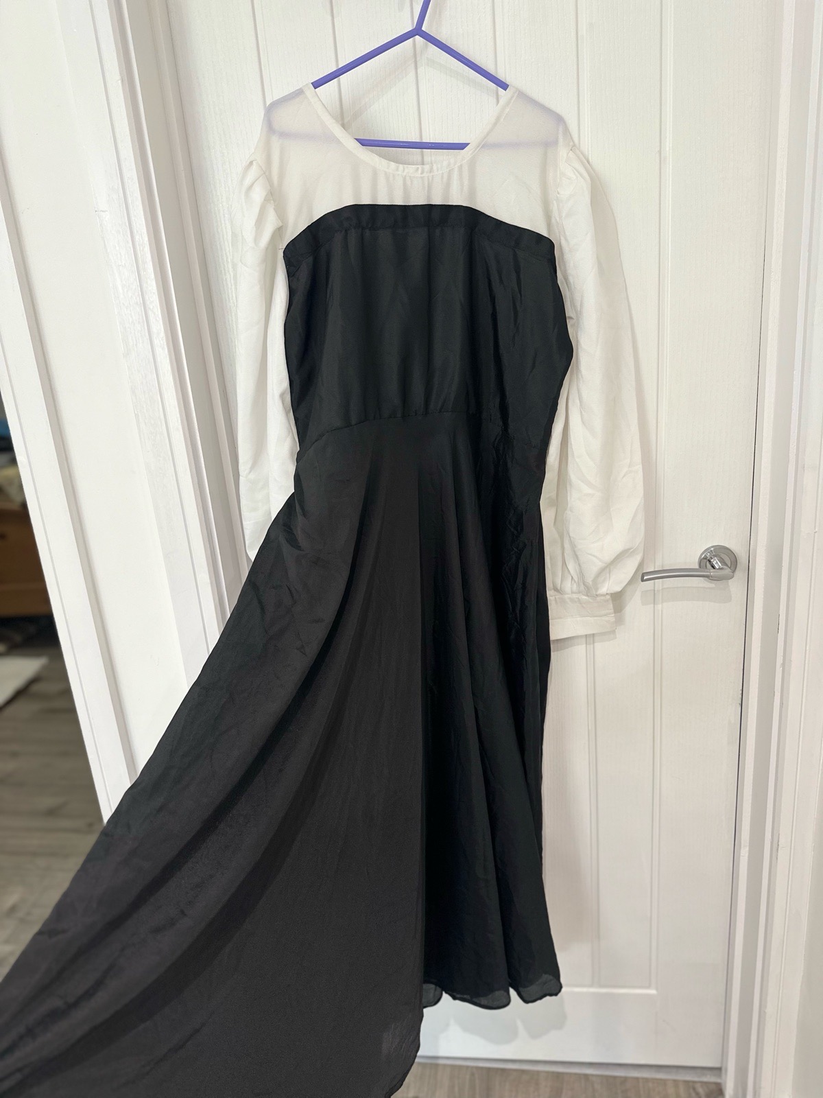 Black & White Layered buttoned Sleeve long frok