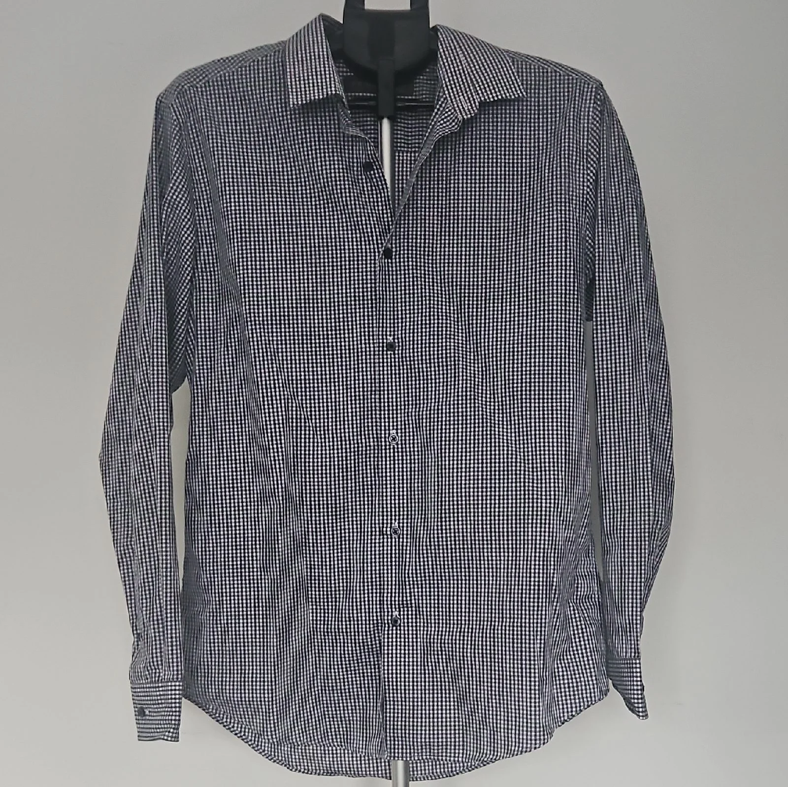 Primark Men’s Dress Shirt Gingham Black/White Long Sleeve Collared Size 16