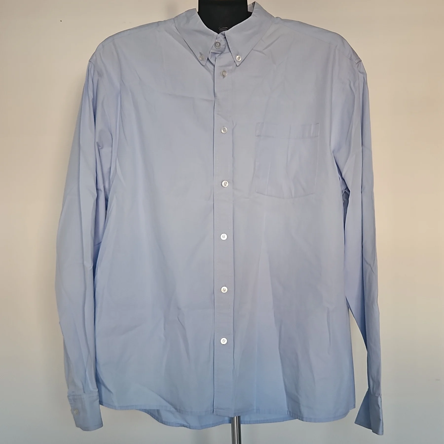 TRAIDCRAFT Blue Solid Long Sleeve Button-Up Shirt Button-Down Collar XL Regular