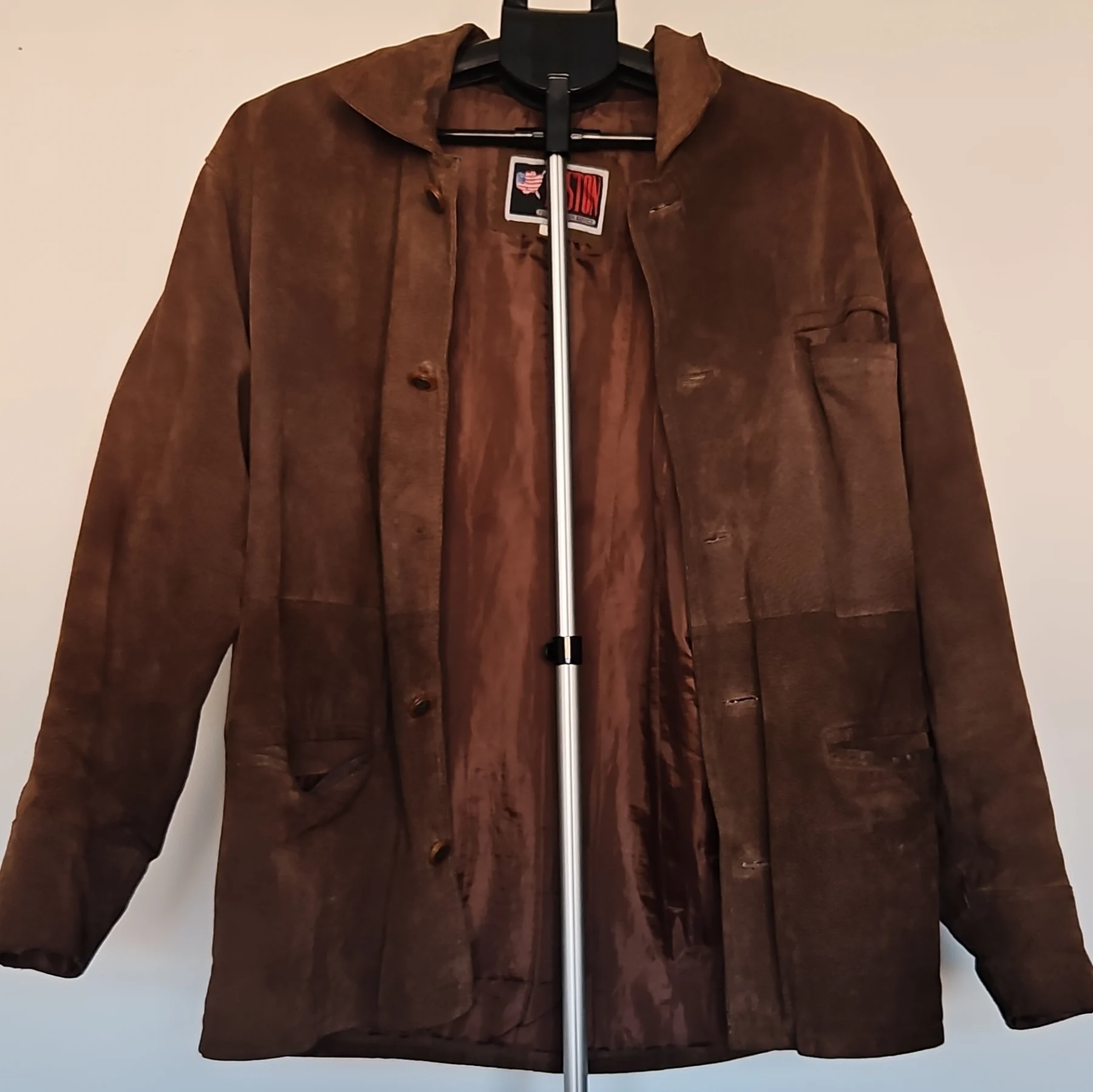 Boston Brown Leather Button-Up Military Jacket Polyester Lined Men’s M