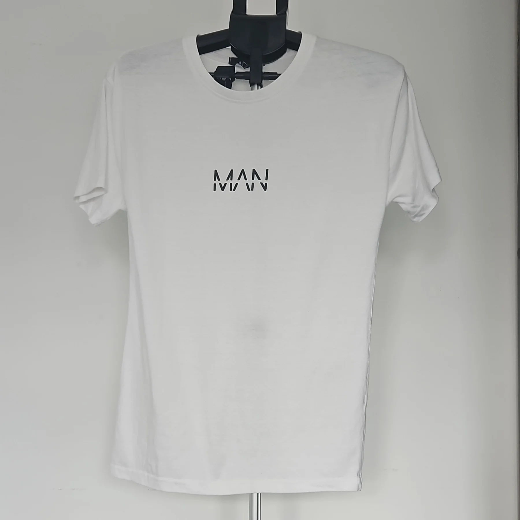 boohooMAN White Logo Crew Neck Short Sleeve T-Shirt Men's L Regular