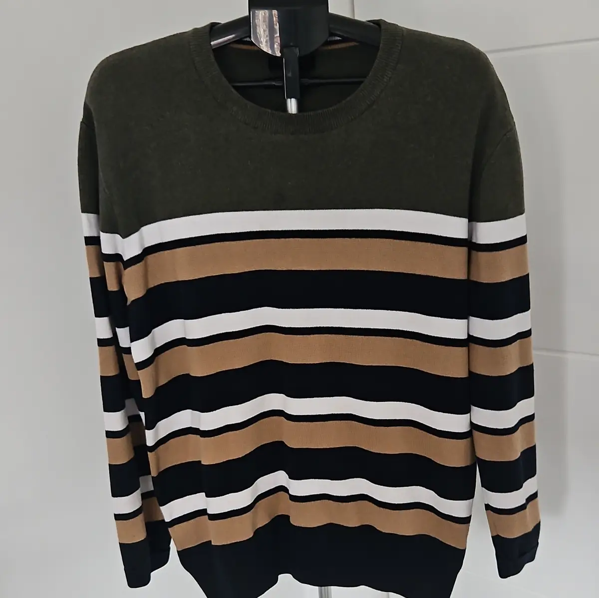 NEXT Men's Green Striped Crew Neck Cotton Knit Pullover Jumper Long Sleeve XL