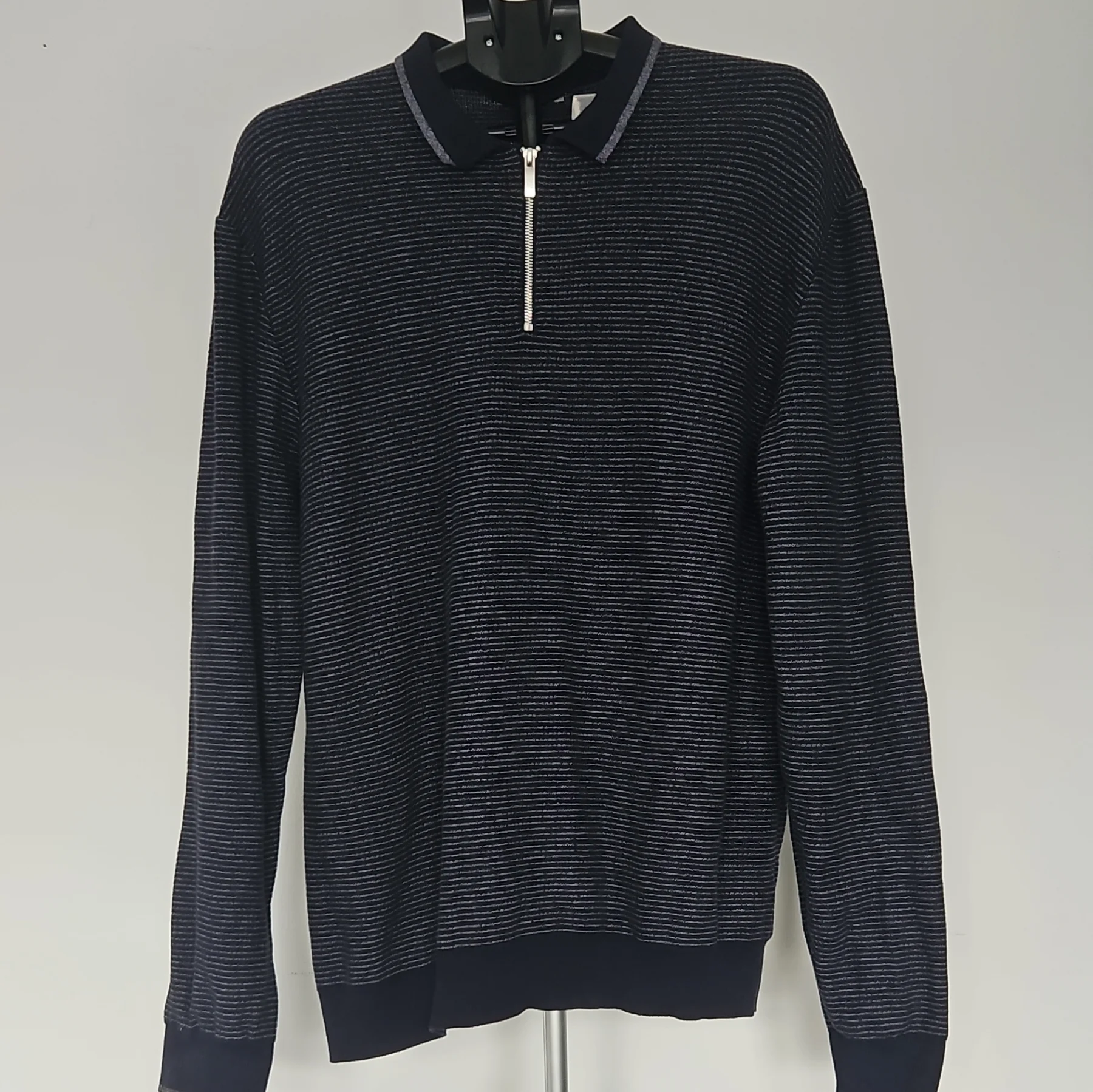 Tu Men's Navy Striped Collared Cotton Knit 1/4 Zip Pullover Jumper XL