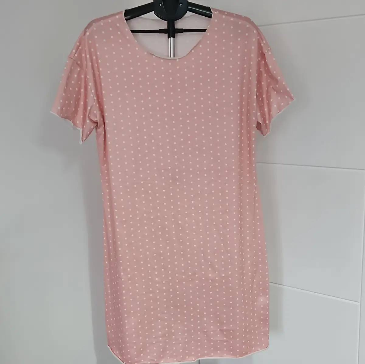 Women’s Pink & White Polka Dot Babydoll Nightshirt Short Sleeve Round Neck XXL