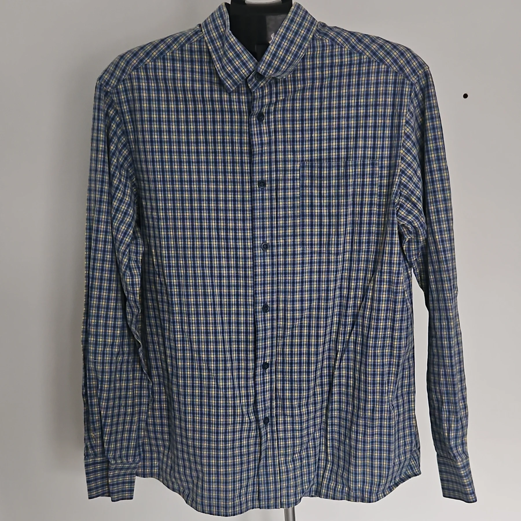 TRAIDCRAFT Blue/Yellow/White Check Long Sleeve Button-Up Shirt Point Collar L