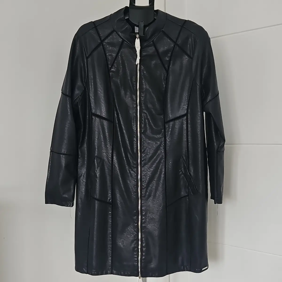 Rino & Pelle Daliza Black Faux Leather Collared Zip Mid-Length Jacket (UK 18-20)