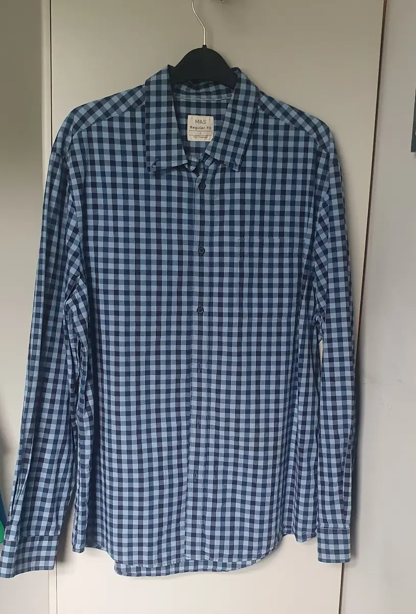 Men's M&S checked long sleeve cotton shirt - size large