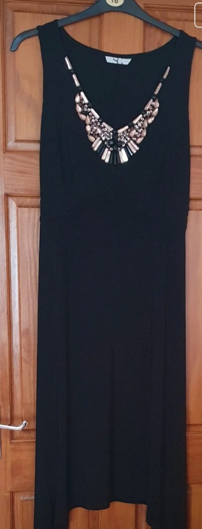 Black Midi Dress Size 18 with Gold V-Neck Detail