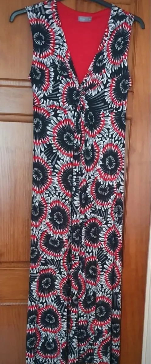 M&S Per Una Maxi Dress Size 16 Black White Red Floral Long Dress