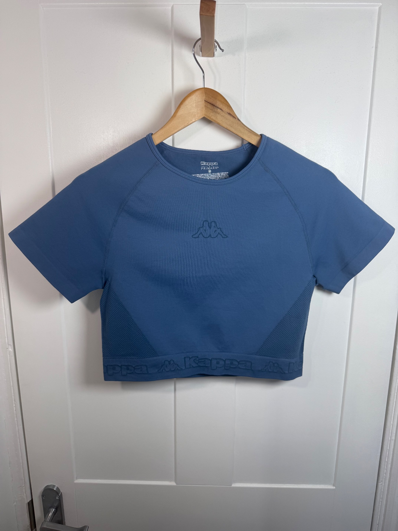 Kappa x Primark Womens Seamless Crop Gym Top Short Sleeve Slate Blue Cut Out Activewear