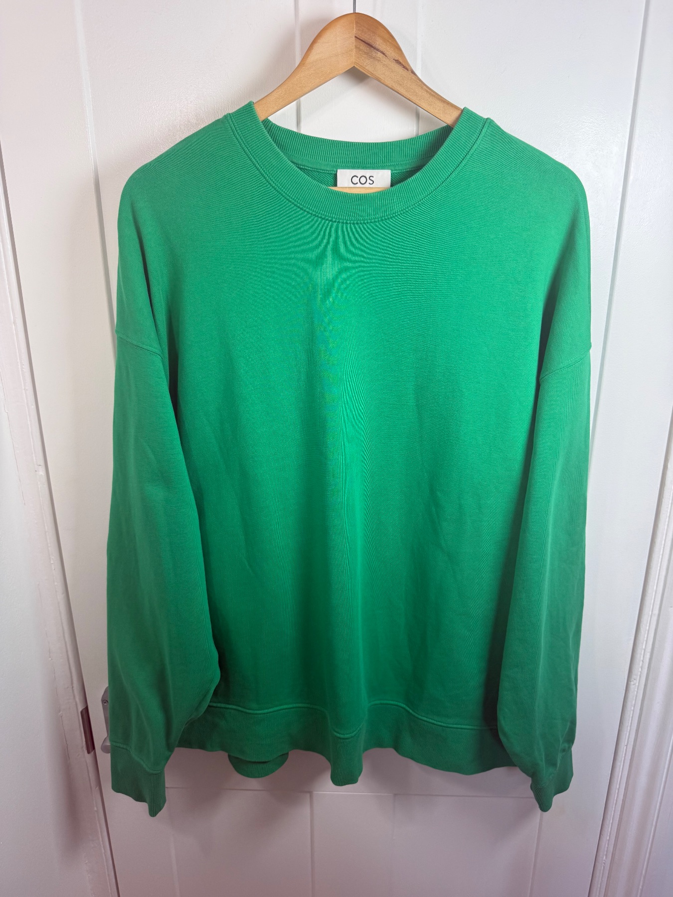 COS Mens Bright Green Oversized Crew Neck Sweatshirt 100% Cotton Jumper