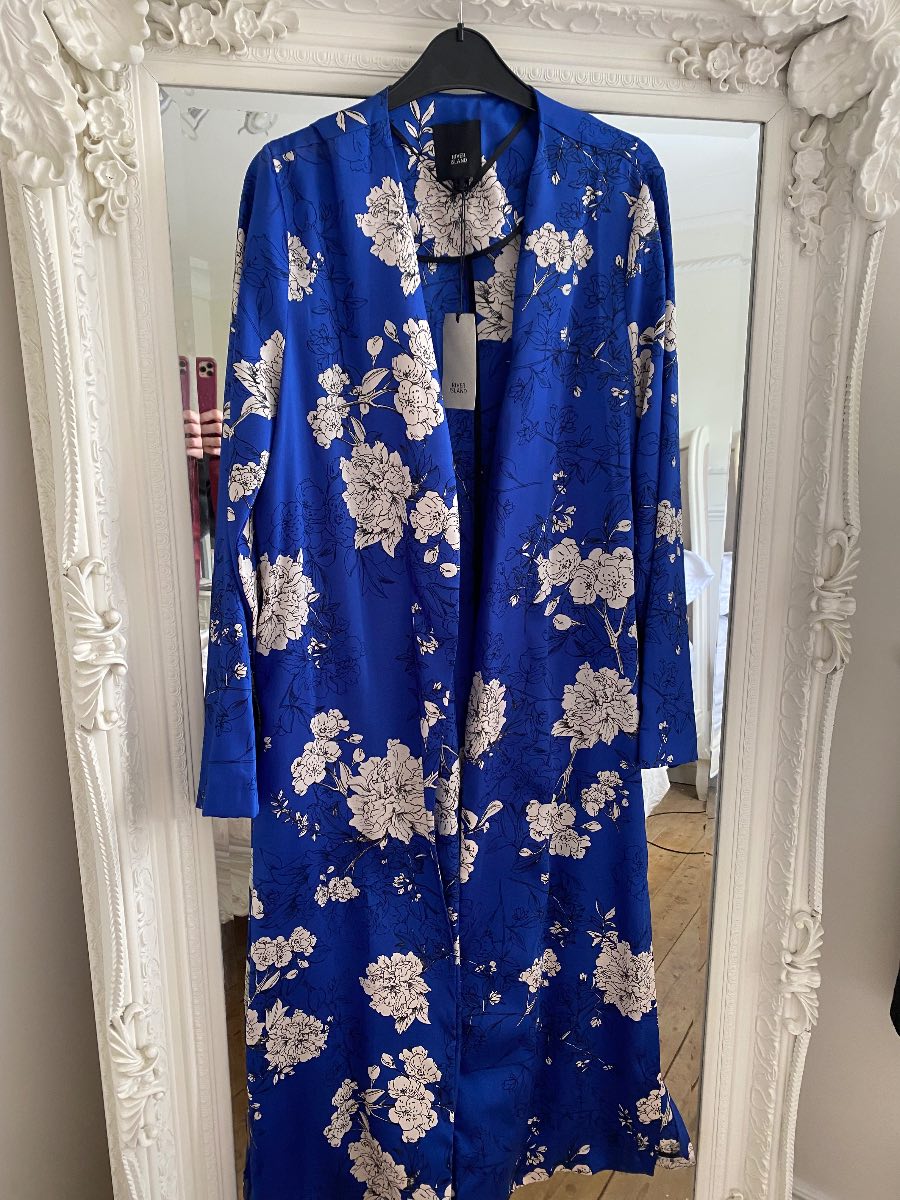Blue and white silky with flower patten