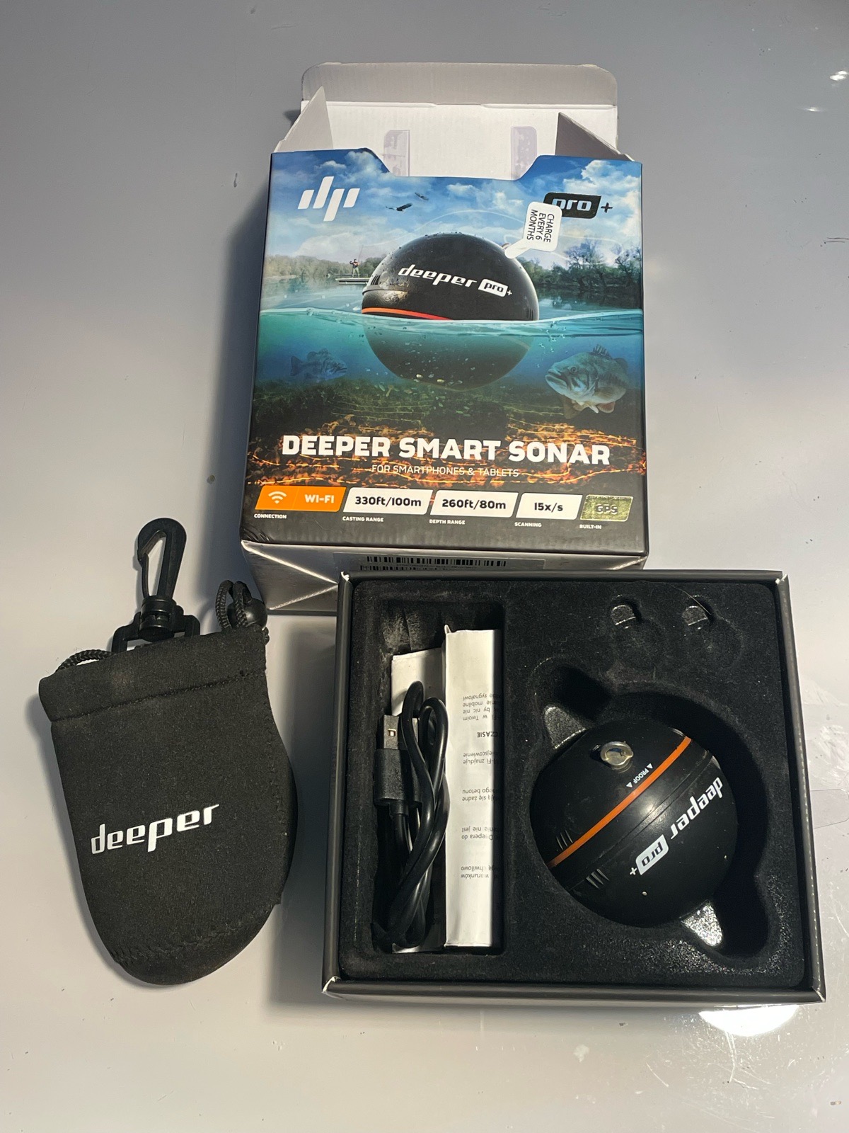 Deeper Smart Sonar Pro+ with Bag and Charging Cable