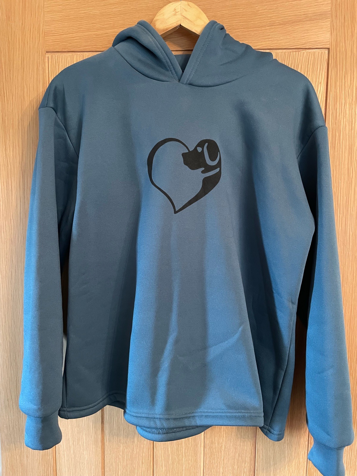 Ladies Brand New Shein Blue Hoodie with Dog Heart Pattern - Size L (16/18)
