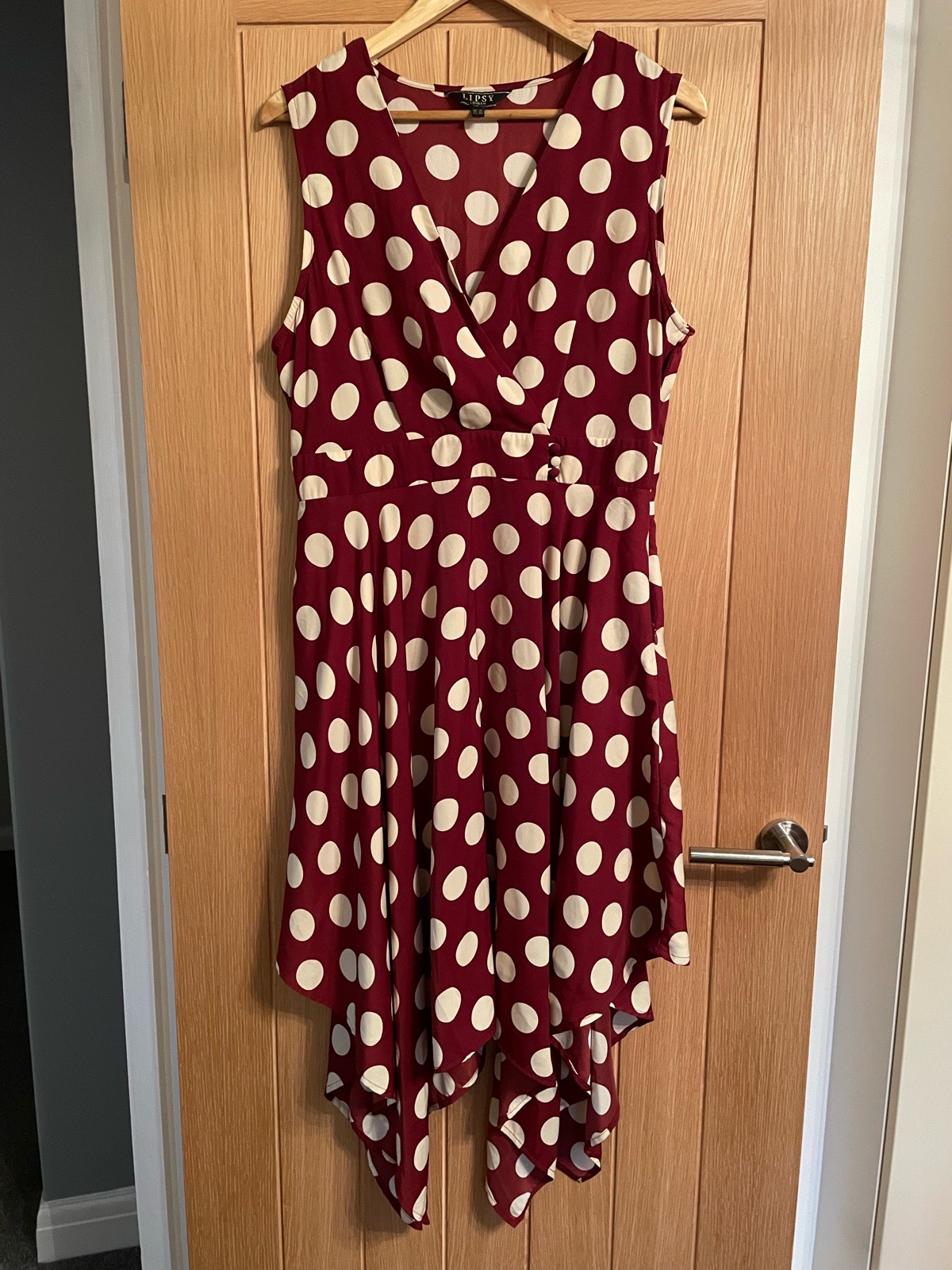 Ladies Lipsy Sleeveless Faux Wrap Dress with Hanky Hem - Size 16