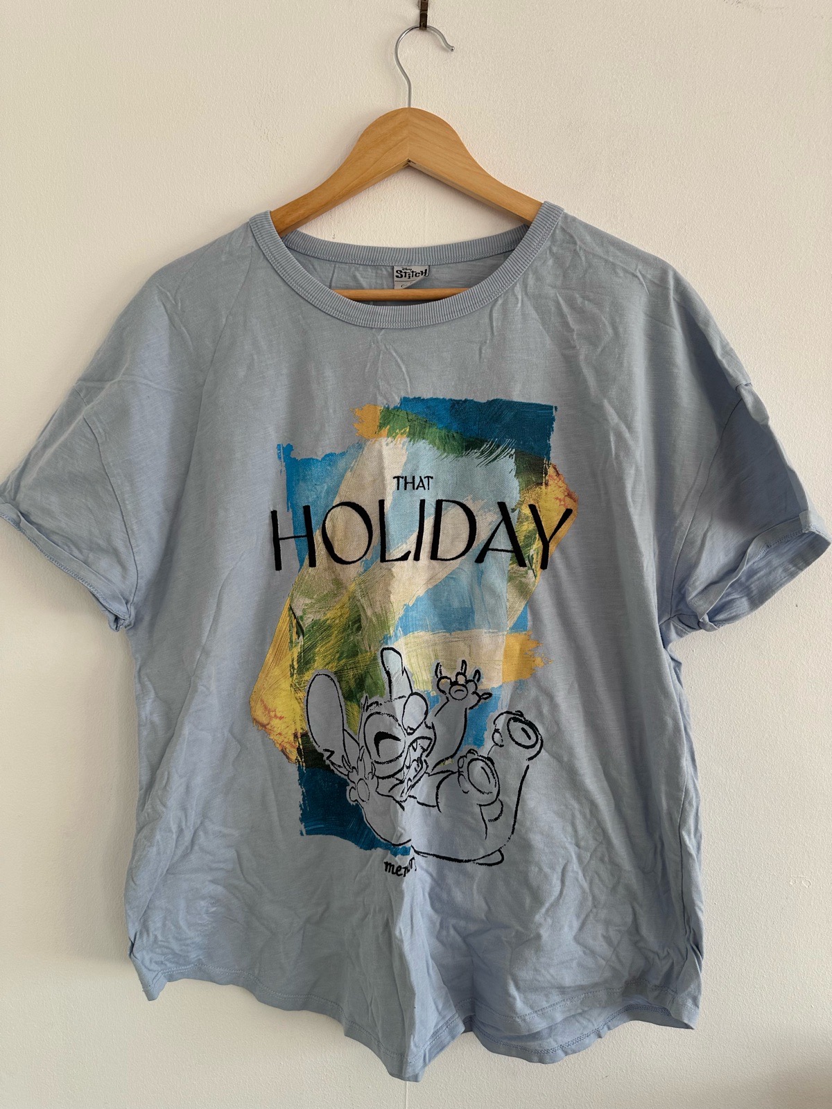 Disney Stitch Light Blue Graphic T-Shirt Size 20 George Short Sleeve Summer Top