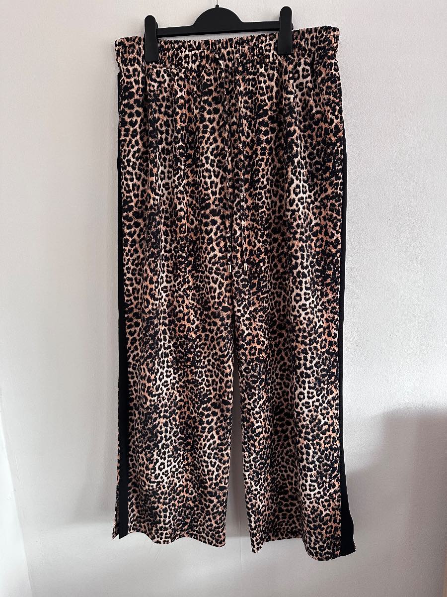 George Women’s Size 16 Leopard Print Wide Leg Trousers Side Stripe Elastic Waist Summer