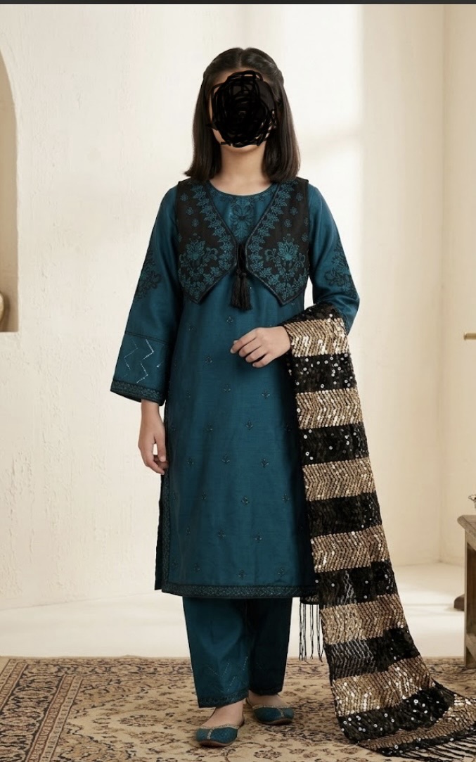 11-12 years girls pakistani 3 piece outfit(36 size)