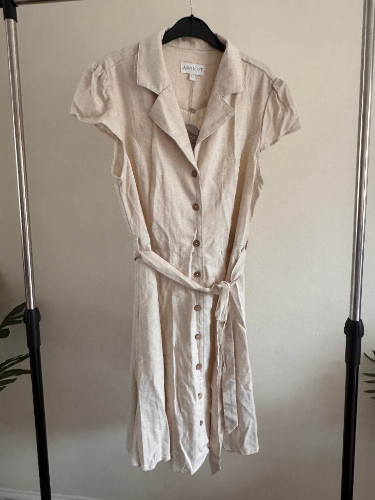 Apricot Linen Blend Shirt Dress | UK 14 | Neutral Beige | New with Tags | RRP: £45