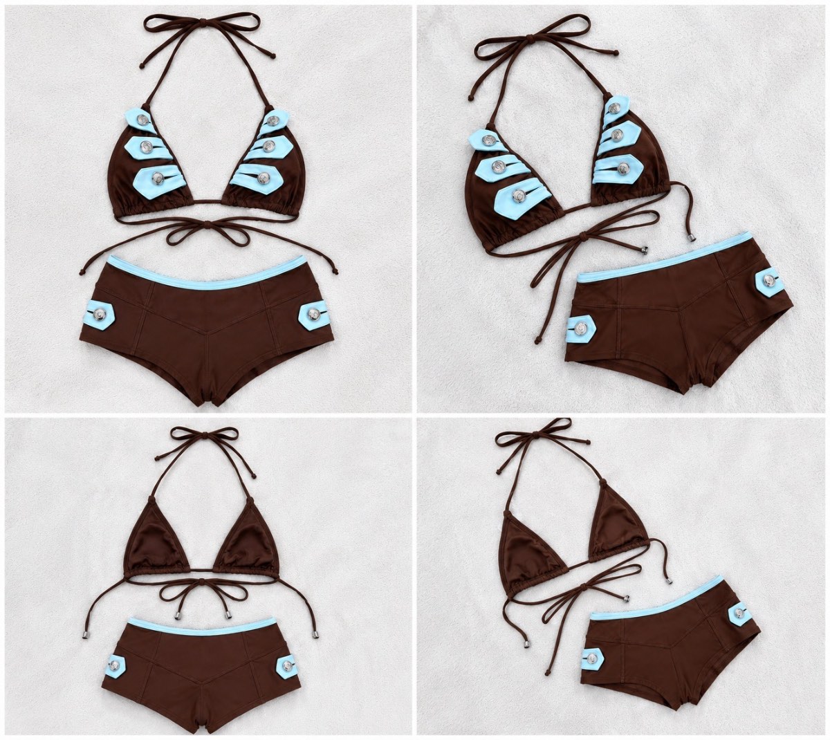 🤎 Brown & Blue Two-Piece Bikini Set