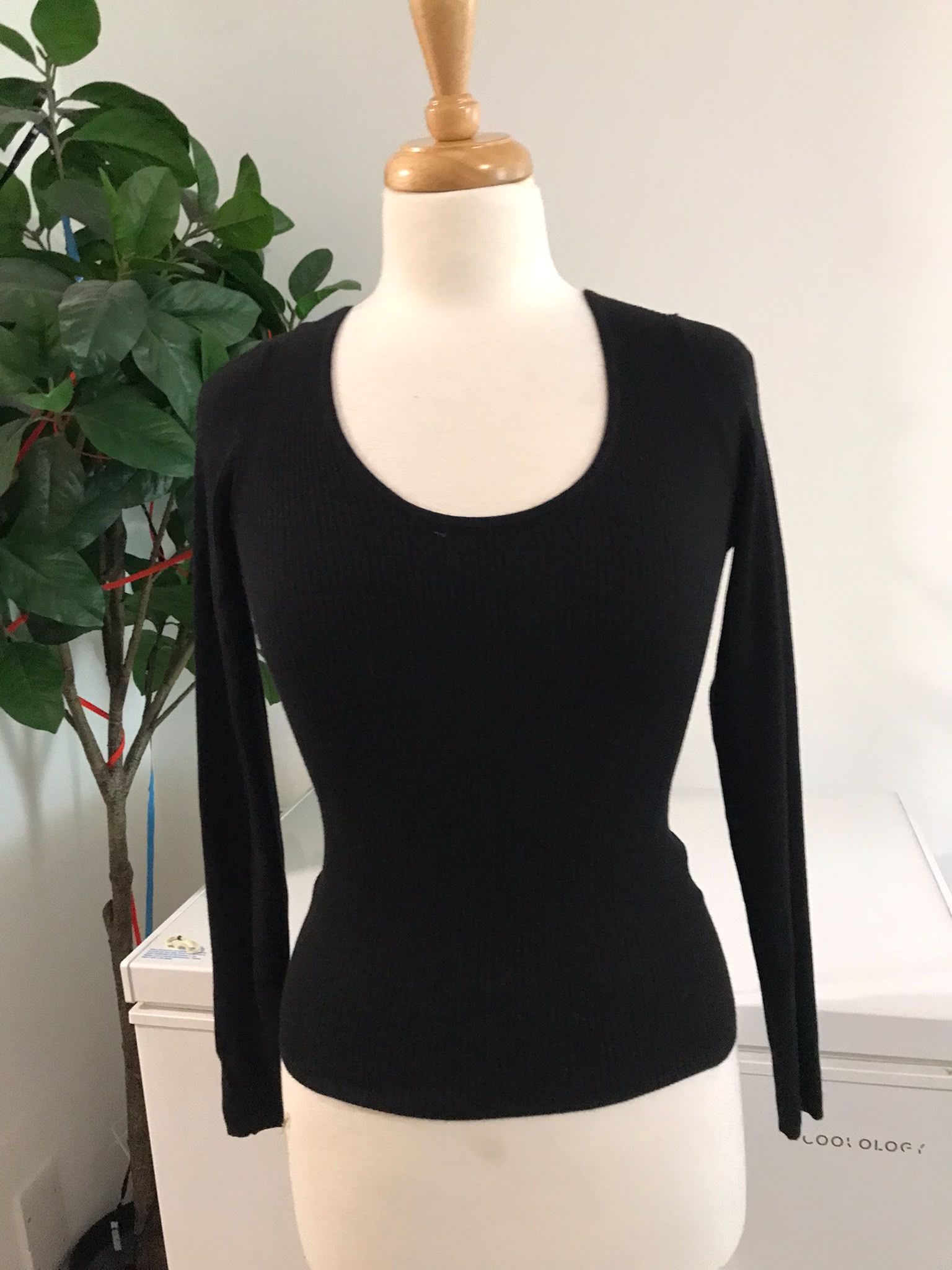Miss Selfridge black ribbed long-sleeve scoop-neck top,
